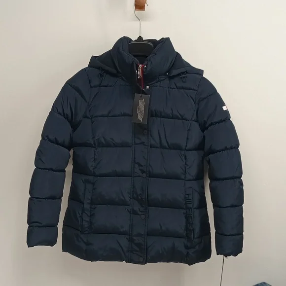 Tommy Hilfiger navyblue winter puffer Jacket small hooded full zipper unisex New - Picture 12 of 12